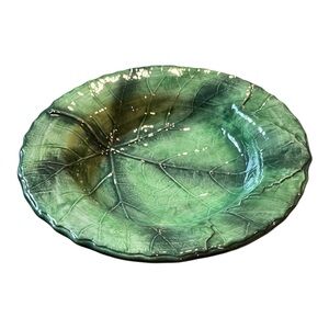 Italian green lettuce leaf majolica bowl pottery 9.5 inches